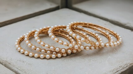 gold bangles with golden pearls jewlery isolated png closeup shot background Isolated Closeup image