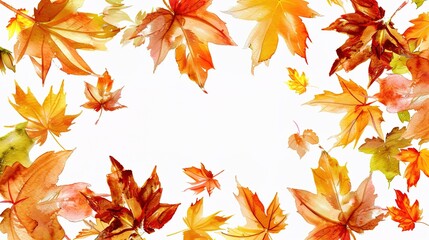Fototapeta premium White Background Watercolor Leaf Frame - a delicate and artistic design. The soft watercolor leaves create an elegant and natural composition.
