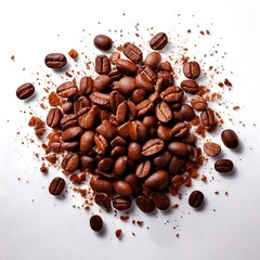 Obraz premium Close Up Illustration Coffee Beans on White Background, AI Generative