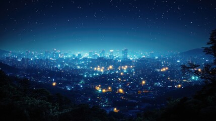 Night Cityscape Under Starry Sky: An Urban Panorama