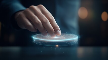 A hand is touching a glowing sphere on a table
