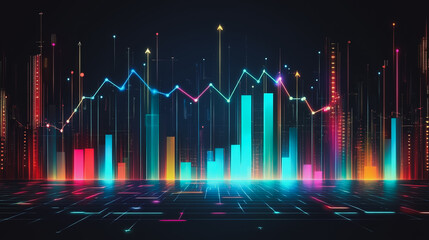 Abstract black background with Colorful charts and graphs with statistics to innovative analyze business potential and forecast future development of companies growth.