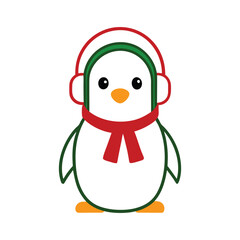 Penguin Vector Outline with Scarf and Earmuffs - Perfect for Winter-Themed Design