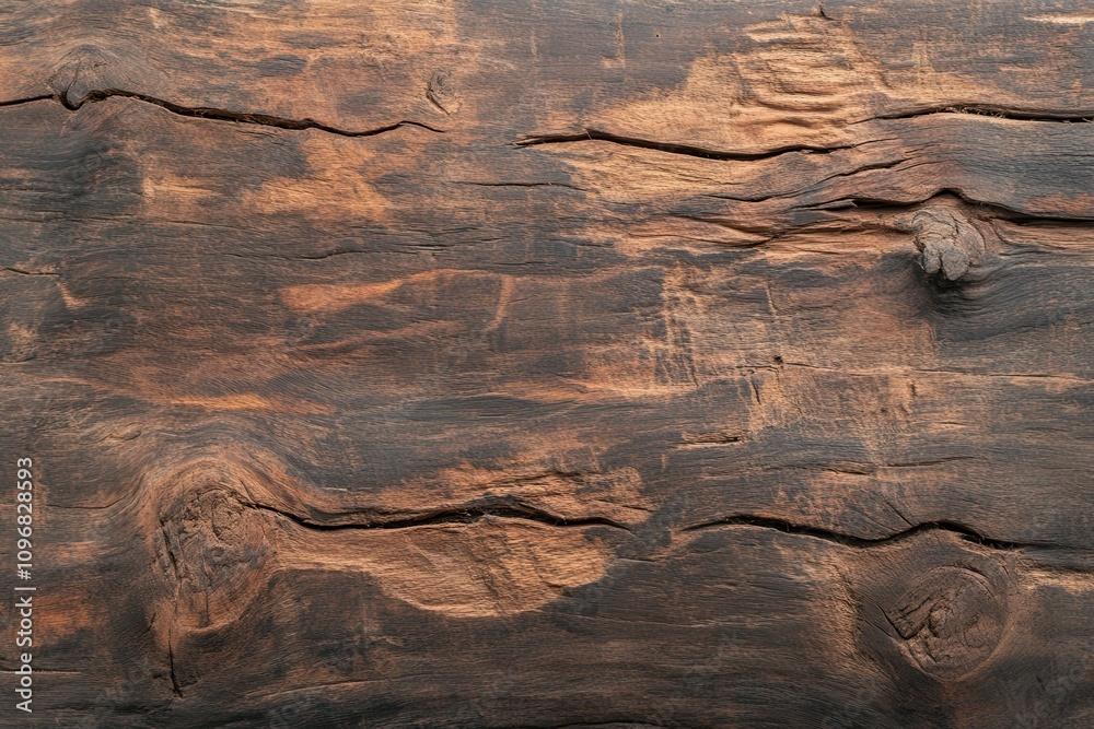 Poster a close-up view of textured wood with visible grain patterns and imperfections, showcasing natural a