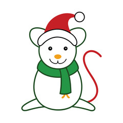 Vector Outline of a Mouse with Santa Hat and Scarf - Perfect for Holiday Design
