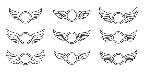 set of line wing decorated element vector design illustration