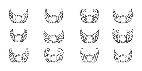 set of line wing decorated element vector design illustration