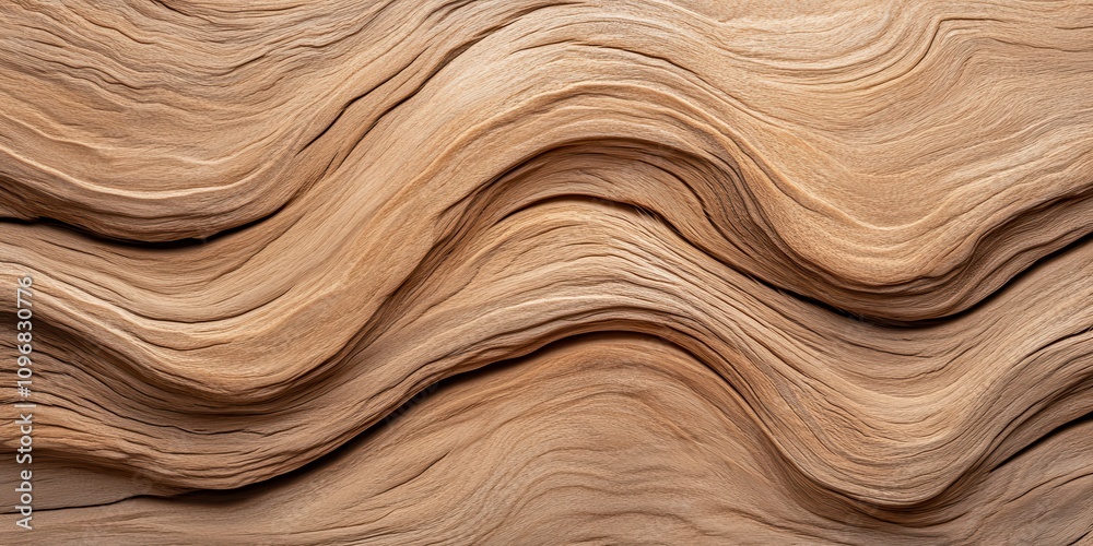 Poster a textured close-up of layered wood, showcasing flowing lines and natural patterns in warm, earthy t