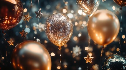 Luxurious Metallic Balloon Arrangement in Gold and Copper with Star Accents