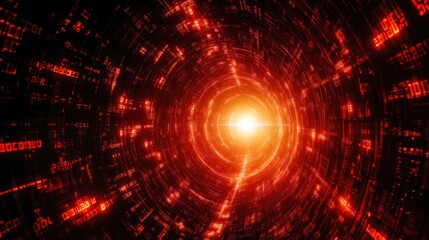 Obraz premium Digital Tunnel: A Journey Through Red Cyberspace