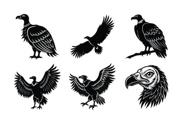 Vulture Silhouette Vector Bundle Majestic Birds of Prey in Striking Poses
