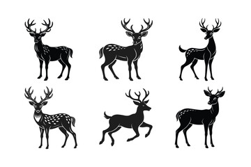 Naklejka premium Wild Deer Silhouette Collection Graphic Black Designs of Male, Female, and Roe Deer