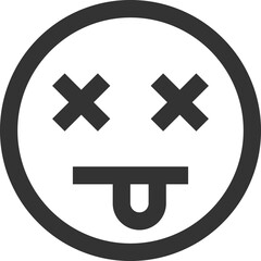 Black and white emoji face with X's for eyes and a tongue sticking out, circular with a thick black outline, indicating silliness or exhaustion.
