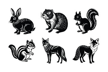 Animal's Bundle silhouette of Rabbit Squirrel Chipmunk Beaver Fox Coyote