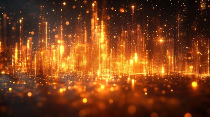 Obraz premium Golden Cityscape: A Digital Metropolis of Light and Sparkle