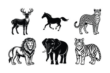 Wild Animal Silhouette Vector Bundle Leopard, Tiger, Lion, Horse, Deer, and Elephant