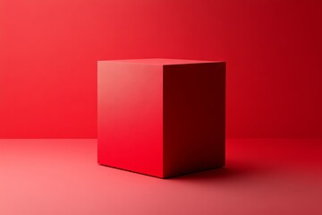 Minimalist Red Solid Background with Vibrant Cube Design. Perfect for Creative Visual Concepts or Artistic Presentation Layout