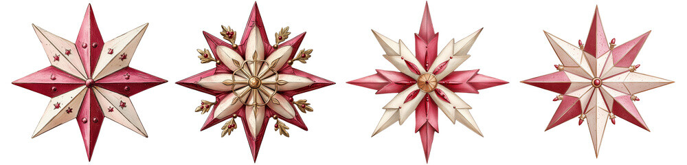 Set of Christmas star isolated on transparent background