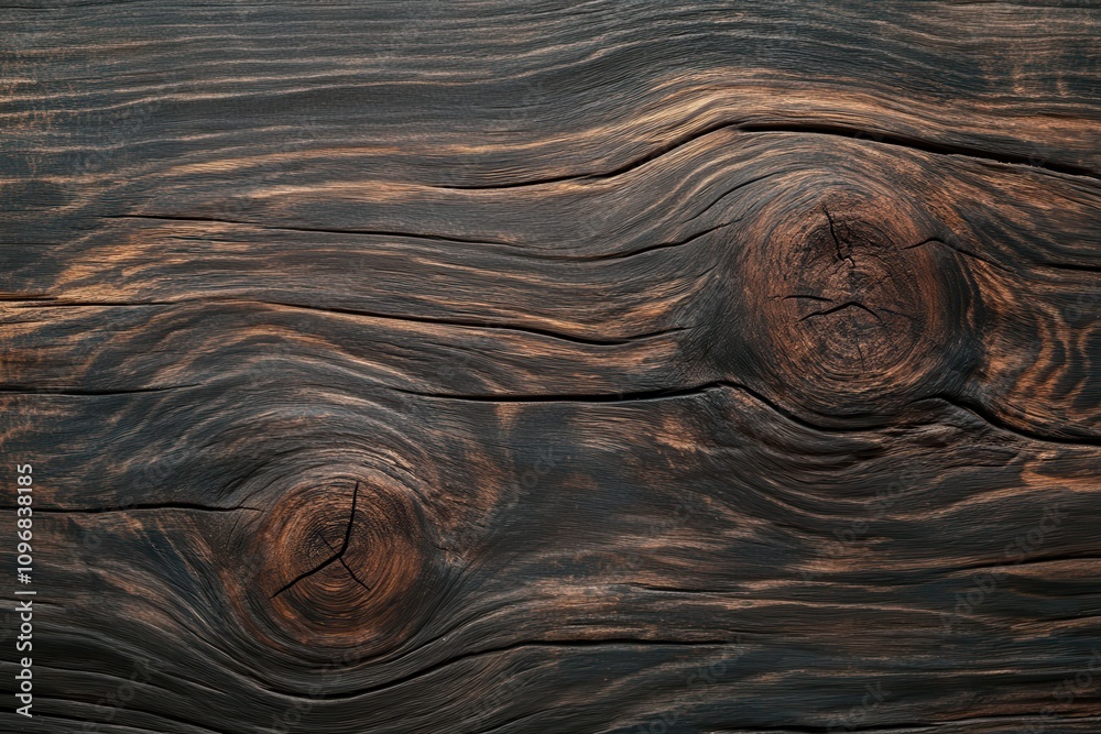 Poster a textured, dark wooden surface with visible grain patterns and knots, exuding a rustic and natural 