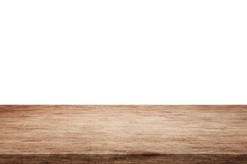 empty wooden table on white background.