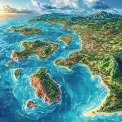 Aerial View of Lush Tropical Islands and Coastline