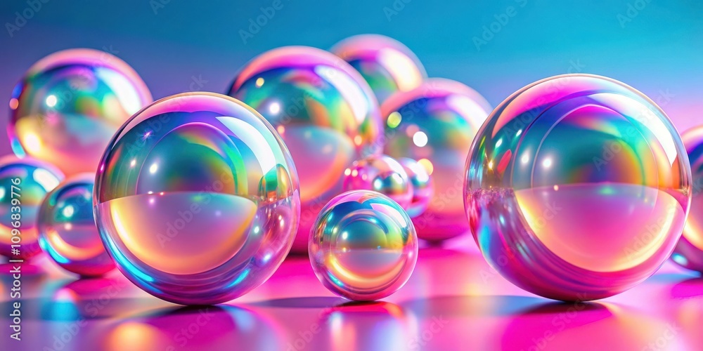 Aufkleber Abstract iridescent spheres on a vibrant background, showcasing a colorful and captivating display of light and reflection