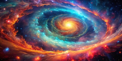 Obraz premium A cosmic tapestry of celestial swirls and blazing nebulas, illuminating the vast expanse of the universe