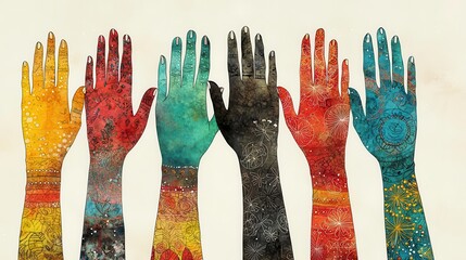 Hands joined in unity, representing respect, harmony, and solidarity, flat design illustration