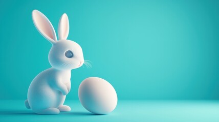 Adorable White Bunny with Pastel Easter Egg