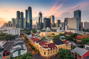 Obraz premium Twilight view of the Hanoi skyline.