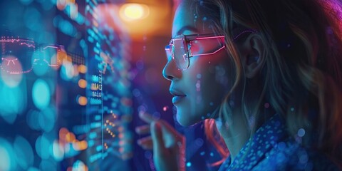 Cyberpunk Woman Interacting With Digital Interface