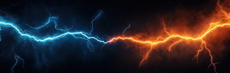 A wide, dark background with orange and blue lightning bolts on it.