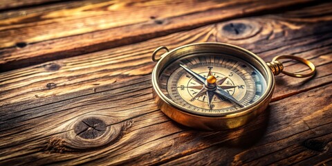 A vintage compass resting on a weathered wooden surface, its needle pointing towards the north, symbolizing direction, exploration, and the journey of life.