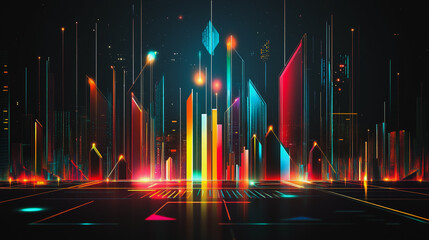 Abstract black background with Colorful charts and graphs with statistics to innovative analyze business potential and forecast future development of companies growth.