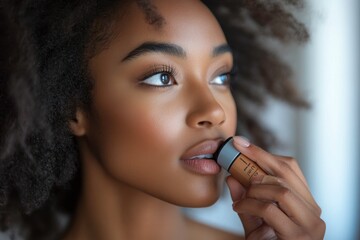 Obraz premium Close-Up of a Person Using an Inhaler in Natural Light