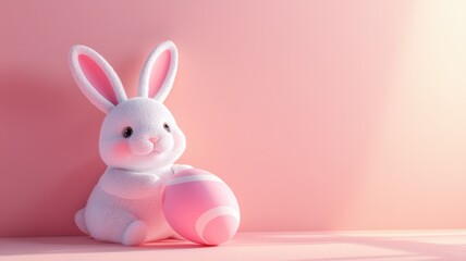 Smiling Bunny Holding Pink Easter Egg