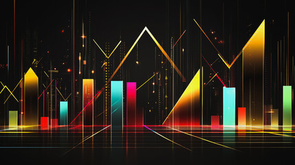 Obraz premium Abstract black background with Colorful charts and graphs with statistics to innovative analyze business potential and forecast future development of companies growth.