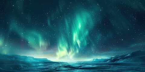 Obraz premium Northern Lights Dancing Over Frozen Landscape