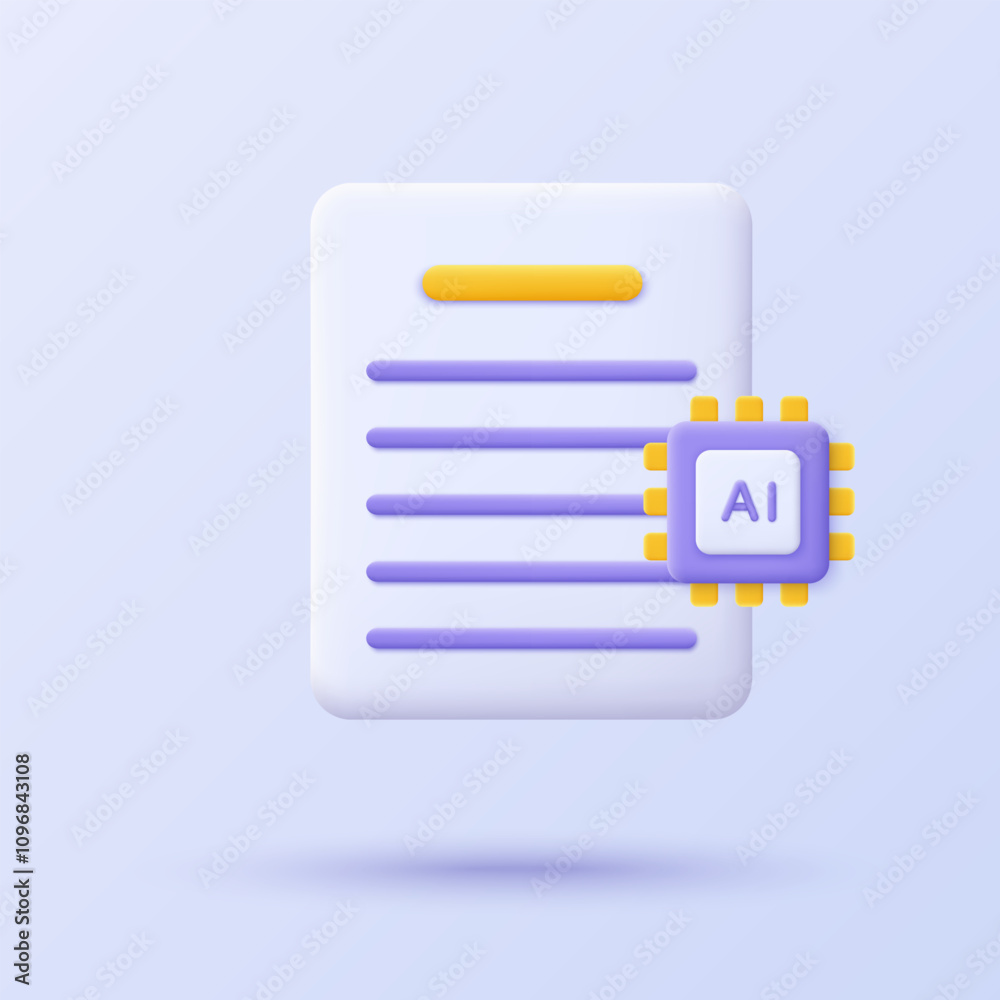 Aufkleber AI-generated document. 3D icon. Data with AI chip processor. Minimalist 3D icon design of Artificial intelligence technology and machine learning concept. Vector illustration.