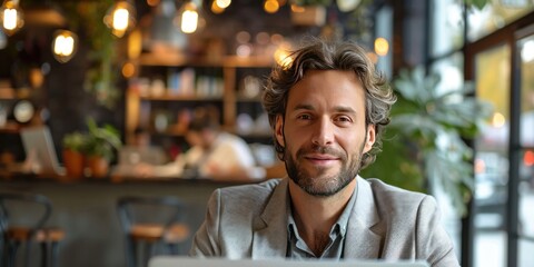 Obraz premium Portrait of a Smiling Man in a Cafe