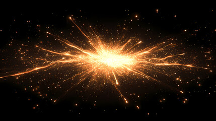 Bright, glowing energy burst with electric sparks radiating in all directions, against a dark background, creating a dramatic and dynamic visual. Dynamic Lightning Burst. Illustration