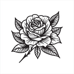 Rose line art silhouette on white background
