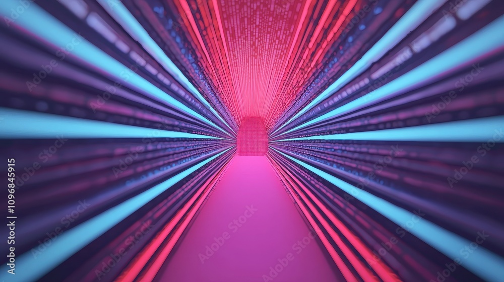 Poster a vibrant abstract image featuring colorful lines radiating towards a central point, creating a sens