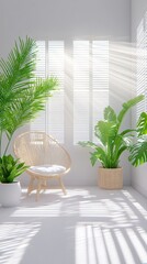 Fototapeta premium Modern balcony oasis with garden view, perfect for summer relaxation and enjoyment of nature indoors