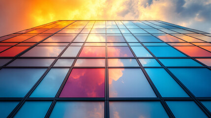 sleek high-rise office building with modern glass windows reflecting the sky symbolizing corporate success, ambition, and urban growth in a bustling cityscape