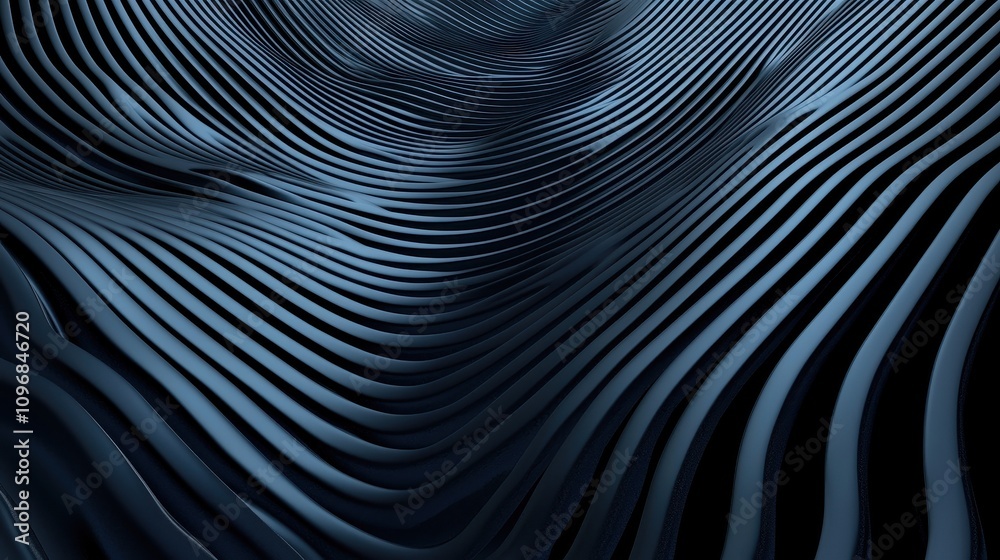 Poster a mesmerizing abstract design featuring flowing blue lines, creating a sense of depth and movement i