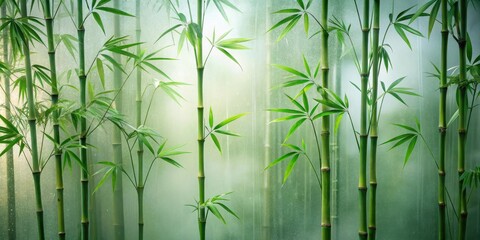A serene scene of bamboo stalks growing tall and gracefully against a soft, ethereal backdrop.