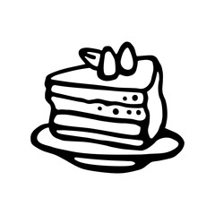 Doodle piece of cream and sponge cake on a plate