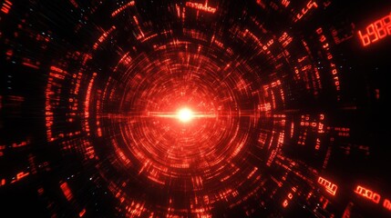 Obraz premium Red Digital Tunnel: A Journey Through Cyberspace