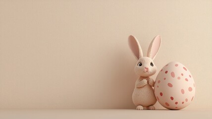 Obraz premium Beige Bunny with Polka-Dotted Easter Egg